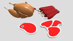 Lowpoly Meat collection food, meat, chicken, bbq, steak, bones