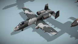 Fairchild Republic A-10 Thunderbolt attack plane warthog, airplane, bomber, a-10, attack, hog, aircraft, jet, fairchild, subsonic, cas, lowpoly, military, air, gameasset, plane, tankkiller, thunderbold
