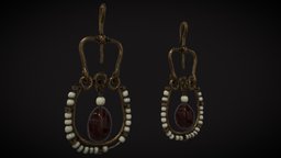Medieval Byzantine Earrings ruby, fashion, medieval, vr, treasure, brass, earrings, props, beautiful, stones, game-ready, jewels, byzantine, 3d, pbr, design, stone, gold