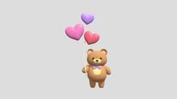 Cute bear with balloons bear, cute, heart, love, teddybear, balloons, sketchfabweeklychallenge2023