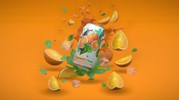 Orange Soda orange, ice, can, splash, graphic, soda, water, commercial, lemon, slice, mint, blender, pbr, design, leaves