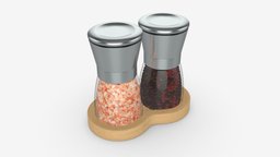 Salt and pepper grinder set 02 food, shaker, white, mill, grinder, kitchen, spice, cooking, taste, pepper, closeup, salt, flavor, ingredient, seasoning, glass, 3d, pbr, container
