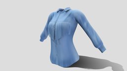 Female Blue Western Shirt With Tassels shirt, fashion, girls, long, clothes, pants, with, western, realistic, real, sleeves, womens, over, wear, denim, metaverse, pbr, low, poly, female, blue, tassels