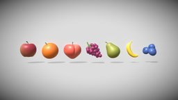 Fruits pear, fruit, orange, apple, banana, high-poly, fruits, grapes, peach, grape, blueberry, blueberries