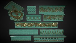 Middle Poly Cornices-Collection 2 ornate, element, ceiling, ornament, crown, molding, cornice, decorative, marble, decor, plaster, carved, profile, frieze, rococo, architecture, stone, home, modular, construction