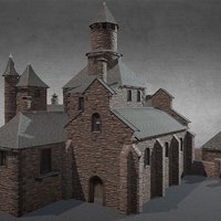Medieval Buildings fence, buildings, medieval, houses, chapel, kirk, shelter, old-world, 3d, lowpoly, church, temple
