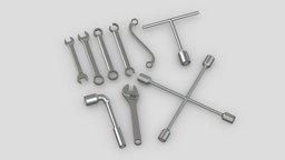 9 Wrenches Set kit, saw, tape, hammer, set, screw, complete, tools, generic, new, big, collection, wrench, vr, ar, pliers, realistic, tool, old, machine, screwdriver, toolbox, stanley, vise, gardening, dewalt, asset, game, 3d, low, poly, axe, hand