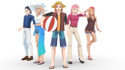 Anime Lowpoly Characters Pack 4 toon, assets, japan, unreal, pack, gamedev, manga, blender, lowpoly, female, characters, male, anime, pixel