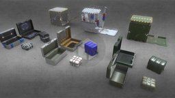boxes and crates set, boxes, cyberpunk, crates, props, military, free, medical