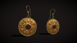 Byzantine Earrings With Garnet jewellery, ruby, hanging, luxury, jewelry, fashion, viking, medieval, accessories, vr, treasure, brass, earrings, old, models, chain, stones, gems, jewels, shining, byzantine, anicent, various, lowpoly, gold