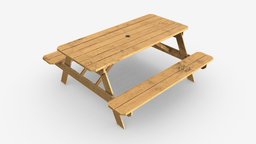 Wood Picnic Table dirty bar, cafe, bench, garden, picnic, restaurant, exterior, seat, umbrella, outside, furniture, table, dirty, color, outdoor, patio, 3d, pbr, wood