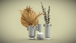 Gray Vases Dry Palm tropical, set, fan, palm, indoor, exotic, pattern, jar, gray, dry, jug, eucalyptus, leaves, pearshape
