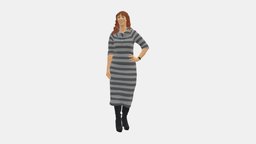 Woman In Striped Red Hair 0576 style, people, clothes, dress, miniatures, realistic, woman, striped, character, 3dprint, model