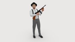 Gangster 0105 hat, people, clothes, miniatures, realistic, gangster, success, weapon, character, 3dprint, model, man