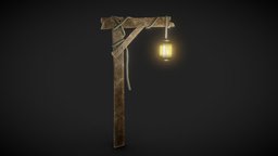 Old Wooden Lamp post lamp, wooden, vintage, post-apocalyptic, nails, critter, dirty, old, optimized, stair, asset, low, poly, street, light, creapy, boreds