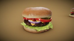 Burger burger, food, prop, meat, fat, snack, delicious, fastfood, tomato, lettuce, cheese, hungry, realism, mc, yummy, donalds, cheeseburger, subdiv-ready, asset, pbr, gameready