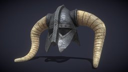 Medieval Viking Horn Helmet horns, armor, greek, ancient, cg, viking, medieval, helm, vr, horn, lowpolygon, iron, fancy, helmets, character, pbr, helmet, military, gear, war, clothing