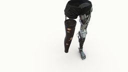 Shorts W Robotic Leg & Stockings humanoid, , shorts, girls, robotic, leg, clothes, stockings, metal, android, womens, prosthetic, wear, pbr, low, poly, futuristic, female, fantasy, black