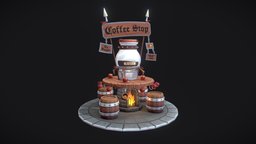 Medieval: Back and Forth, CoffeeStop barrel, coffee, challenge, prop, medieval, painted, fire, artstationchallenge, artstationhq, handpainted, lowpoly, gameart, wood, stylized, gameready, artstationmedievalchallenge