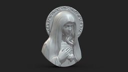 Virgin Mary With Sacred Heart 3D Print stl, jewellery, printing, jewelry, cnc, mother, pendant, god, obj, medallion, print, relief, head, mary, christian, sculptures, religious, virgin, 3d, art, sculpture