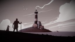 A journey to the lighthouse dog, lighthouse, clouds, journey, character, 3d, lowpoly