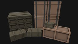 Low Poly Crates crates, shipping, cargo, low, poly, military, wood, container