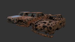 Car Rust Test frame, abandoned, sedan, post-apocalyptic, holes, rusty, rusted, old, destroyed, salt, heap, collapsing, 3dsmax, vehicle, car