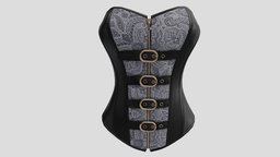 Female Steampunk Overbust Corset steampunk, leather, , fashion, bone, girls, top, realistic, real, show, beautiful, womens, over, wear, faux, corset, roleplay, damask, pbr, low, poly, bust, female, fantasy, black, steel, strapless