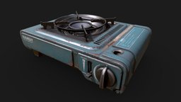 Portable gas stove forest, tent, gas, portable, rusty, survival, stove, realistic, game-ready