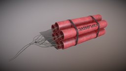 TNT High-Explosive Bomb red, high, bomb, mid, c4, 4k, detonator, tnt, explosive, midpoly, fire, fuse, blender, pbr