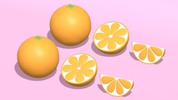 Cartoon Cute Fruit Orange drink, food, fruit, forest, cute, orange, orchard, beverage, farm, juice, nature, acid, slice, juicy, ripe, planting, oranges, cartoon, lowpoly, low, poly