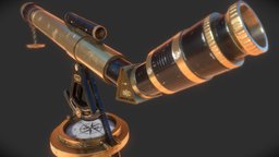 Vintage Telescope compass, style, vintage, telescope, zoom, old, substancepainter, substance