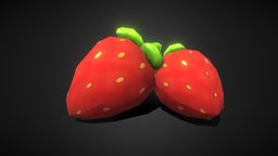 Hand Paint Stylized Cartoon Strawberry strawberry, low-poly, cartoon, hand-painted, gameready