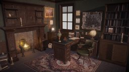 Victorian Room office, room, police, fireplace, victorian, globe, library, desk, vintage, study, unreal, books, antique, collection, window, furniture, vr, crime, bookcase, realistic, cabinet, old, game-ready, paintings, high-quality, detective, asset-pack, victorian-furniture, unity, low-poly, game, blender, pbr, chair, substance-painter, interior, door, detective-board, private-detective