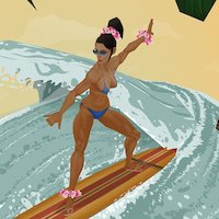 Shaka Surf Scene in, work, progress, sunglasses, sunset, surfboard, painterly, surf, maya, game, photoshop, human