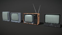Four old Televisions tv, live, electronic, collection, television, old, blender3d, video, screen