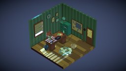 Isometric Detective Room room, low-poly-blender, blender-lowpoly, isometric-room, isometricroomchallenge, detective-office, low-poly, isometric2020challenge