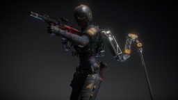 Kali Exoarm Tactical Armor armor, robotic, cyberpunk, augmented, tactical, assault-rifle, hightech, substancepainter, weapon, girl, 3dsmax, pbr, sci-fi, creature, zbrush, gameready, roboarms
