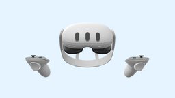Meta Quest 3 High Poly (Oculus Quest) headset, pro, oculus, vr, hmd, controller, 2, facebook, virtual-reality, metaverse, close-up, render, game