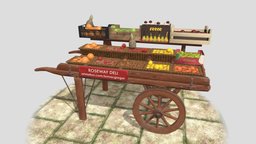 Low Poly Fruit Cart fruit, wooden, prop, wagon, cart, carriage, seller, wood