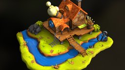 Ale House 3dcoat, haunted, beer, handpainted, low_poly, lowpoly, gameart, stone, house, wood, stylized, 3dmodeling, environment