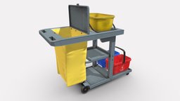 Cleaning trolley and buckets bucket, trolley, unreal, cart, trash, hospital, bin, cleaning, unrealengine4, pbrtexture, rubbish-bin, cleaning-supplies, pbr, gameasset, cleaning-equipment, waterbucket, bucket-handle, cleaning-cart, trolleycart, cleaning-trolley, cleaningtrolley