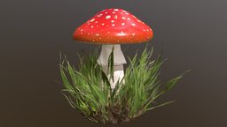 Mushroom forest, grass, mushroom, nature, amanita, fly-agaric