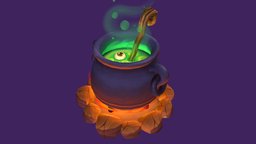 Eyeball Cauldron eyeball, apothecary, props, handpainted, lowpoly, gameart, cauldron, witch, stylized