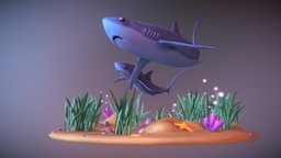 Thresher Shark ocean, colorful, 3d-art