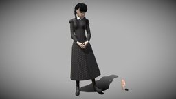 Wednesday Addams toon, thing, family, gothic, woman, cosplay, addams, wednesday, character, girl, female, dark, anime, halloween, spooky, black, rigged, hand, horror, addams-family, gothgirl, addamsfamily, wednesdayaddams