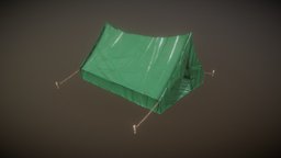 Game Ready Tent Green Low Poly virtual, forest, tent, camping, lp, unreal, augmented, camo, vr, ar, rope, outdoor, sticks, fabric, ca, trip, hiking, substancepainter, substance, unity, low-poly, asset, game, pbr, lowpoly