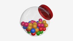 Gumballs in glass jar 02 sugar, color, gum, colorful, childhood, chewing, assorted, glass, 3d, pbr, ball