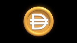 DAI Gold Crypto Coin with cartoon style coin, money, bitcoin, dao, token, currency, crypto, illustration, exchange, futures, metaverse, dai, cryptocurrency, blockchain, nft, cartoon, 3d, technology, modelling, web3