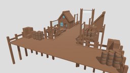Cartoon Medieval Port and Props bar, castle, ancient, barrel, historic, exterior, pub, prop, architectural, beer, great, town, port, navigation, medeval, cartoon, lowpoly, low, poly, house, ship, fantasy, village, sea